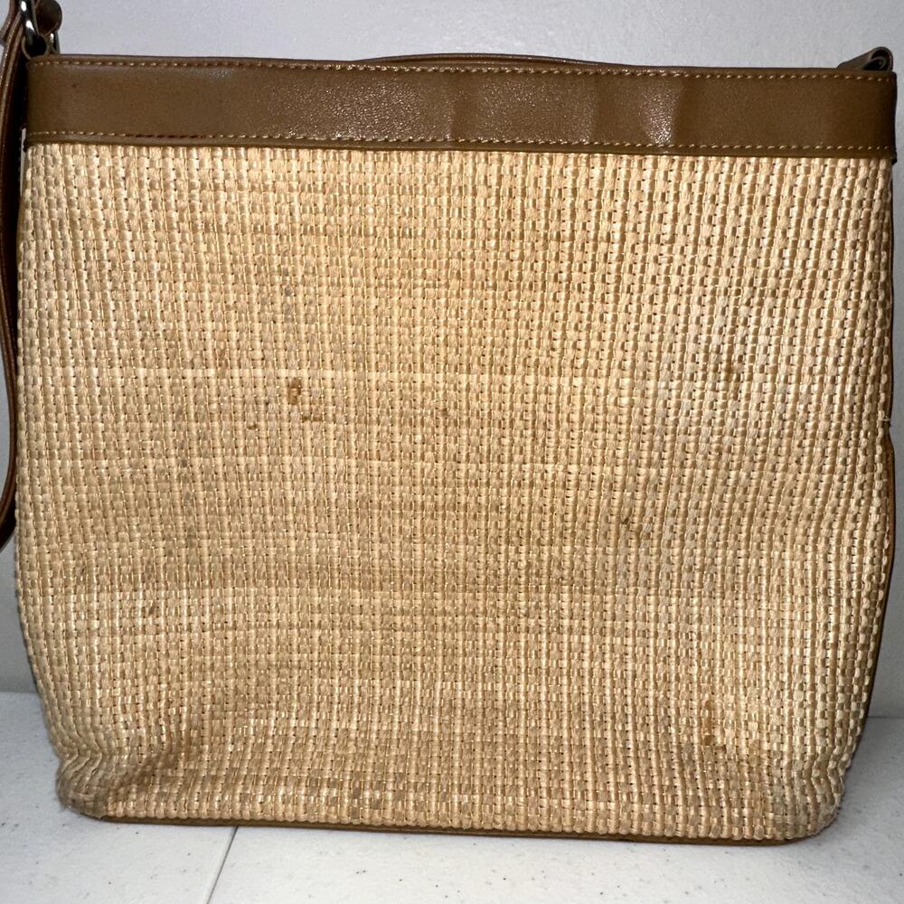 Vintage Fossil Woven Straw Leather Brown Boho Handbag Purse 75082